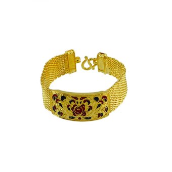 Tfine สร้อยข้อมือเลทถักสุโขทัยหนา1.7ซม.6.5นิ้วลงสีสุโขทัยชุบทองแท้ Tfine สร้อยข้อมือเลทถักสุโขทัยหนา1.7ซม.6.5นิ้วลงสีสุโขทัยชุบทองแท้