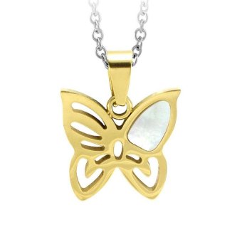 555jewelry Stainless Steel 316L Pendant with chain necklace จี้รูปผีเสื้อฉลุลายประดับเปลือกหอยมุก (Yellow Gold) 555jewelry Stainless Steel 316L Pendant with chain necklace จี้รูปผีเสื้อฉลุลายประดับเปลือกหอยมุก (Yellow Gold)