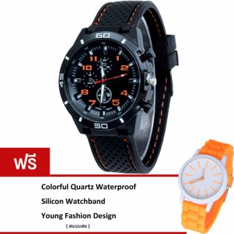 MEGA Sport Quartz Fashion F1 Racing Military Army Wristwatches หรูหรานาฬิกาข้อมือ สายหนัง กันน้ำ รุ่น MG0017 (Orange)(ฟรี Colorful Quartz Waterproof Silicon Strap Young Fashion Watch)(Black) MEGA Sport Quartz Fashion F1 Racing Military Army Wristwatches หรูหรานาฬิกาข้อมือ สายหนัง กันน้ำ รุ่น MG0017 (Orange)(ฟรี Colorful Quartz Waterproof Silicon Strap Young Fashion Watch)(Black)
