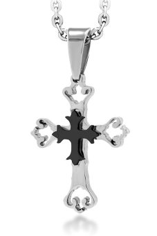 555jewelry จี้กางเขนฉลุลายสวยงามซ้อนเลเยอร์ รุ่น AZR-P086-D สี Steel/Black 555jewelry จี้กางเขนฉลุลายสวยงามซ้อนเลเยอร์ รุ่น AZR-P086-D สี Steel/Black