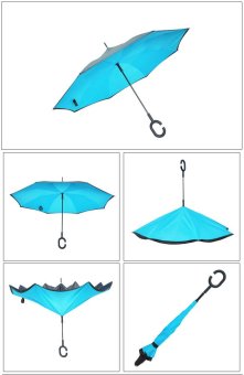 PD Sport ร่มหุบกลับด้านมือจับตัว C (Reverse Umbrella) สีฟ้า PD Sport ร่มหุบกลับด้านมือจับตัว C (Reverse Umbrella) สีฟ้า