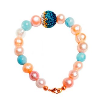 PENNY & THE RICCI สร้อยข้อมือไข่มุกแท้ร้อยสลับสีและหินมงคล aquamarine ประดับคริสตัลบอลแท้ PENNY & THE RICCI สร้อยข้อมือไข่มุกแท้ร้อยสลับสีและหินมงคล aquamarine ประดับคริสตัลบอลแท้