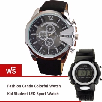 MEGA Luxury Quartz Waterproof Leather Watchband Outdoor Fashion Sport Watch หรูหรานาฬิกาข้อมือ สายหนัง กันน้ำ รุ่น MG0018 (Silver/Black) (ฟรี Fashion Candy Colorful Kid Student Sport LED Watch) MEGA Luxury Quartz Waterproof Leather Watchband Outdoor Fashion Sport Watch หรูหรานาฬิกาข้อมือ สายหนัง กันน้ำ รุ่น MG0018 (Silver/Black) (ฟรี Fashion Candy Colorful Kid Student Sport LED Watch)