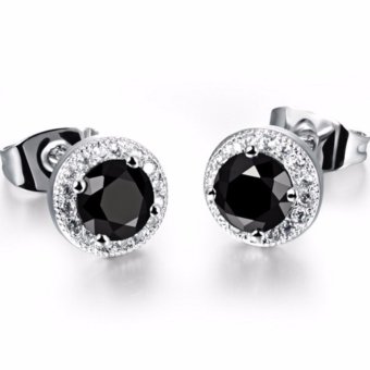 TANITTgems ต่างหูทองคำขาวประดับพลอยนิลล้อมเพชรสวิส TANITTgems ต่างหูทองคำขาวประดับพลอยนิลล้อมเพชรสวิส
