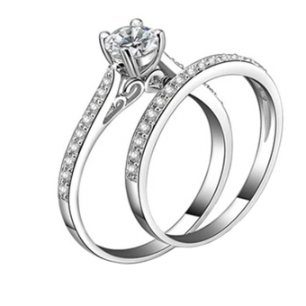 Sanwood ผู้หญิง Zirconia 925 เงินกาไหล่แหวนหมั้นเซ็ต 2ชิ้น Sanwood ผู้หญิง Zirconia 925 เงินกาไหล่แหวนหมั้นเซ็ต 2ชิ้น