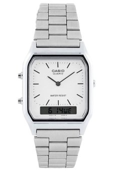Casio Standard นาฬิกาข้อมือผู้ชาย สีเงิน/ขาว สายสแตนเลส รุ่น AQ-230A-7DMQ Casio Standard นาฬิกาข้อมือผู้ชาย สีเงิน/ขาว สายสแตนเลส รุ่น AQ-230A-7DMQ
