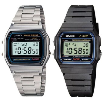Casio Standard Digital นาฬิกาข้อมือผู้ชาย รุ่น F-91W-1 - Black + Casio Standard Digital นาฬิกาข้อมือผู้ชาย A158WA-1DF- Silver Casio Standard Digital นาฬิกาข้อมือผู้ชาย รุ่น F-91W-1 - Black + Casio Standard Digital นาฬิกาข้อมือผู้ชาย A158WA-1DF- Silver
