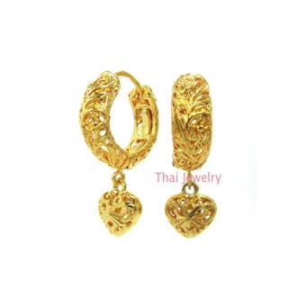Thai Jewelry ต่างหูทอง ฉลุ ห่วง ห้อยหัวใจ งานชุบทองไมครอน หุ้มทอง 100% Thai Jewelry ต่างหูทอง ฉลุ ห่วง ห้อยหัวใจ งานชุบทองไมครอน หุ้มทอง 100%