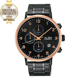 ALBA นาฬิกาข้อมือผู้ชาย Chronograph สายสแตนเลสรมดำ รุ่น AM3350X1 - สีดำ/สีPinkgold ALBA นาฬิกาข้อมือผู้ชาย Chronograph สายสแตนเลสรมดำ รุ่น AM3350X1 - สีดำ/สีPinkgold