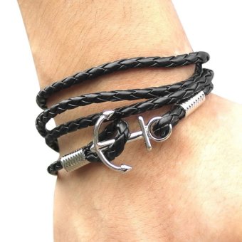Bluelans คนถักหนังเทียมยึดกำไลสร้อยข้อมือตัดสระสีดำ Bluelans คนถักหนังเทียมยึดกำไลสร้อยข้อมือตัดสระสีดำ