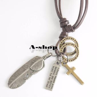 A-shop สร้อยคอสายหนังพร้อมจี้ ใบไม้ ไม้กางเขน แหวนกลม ป้ายเหล็ก สไตล์วินเทจ Necklace01L0552 A-shop สร้อยคอสายหนังพร้อมจี้ ใบไม้ ไม้กางเขน แหวนกลม ป้ายเหล็ก สไตล์วินเทจ Necklace01L0552