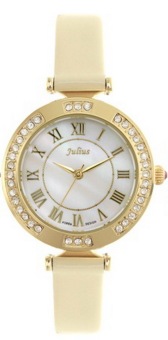 2561 Julius นาฬิกาข้อมือผู้หญิง สีครีม สายหนัง รุ่นJA-681D