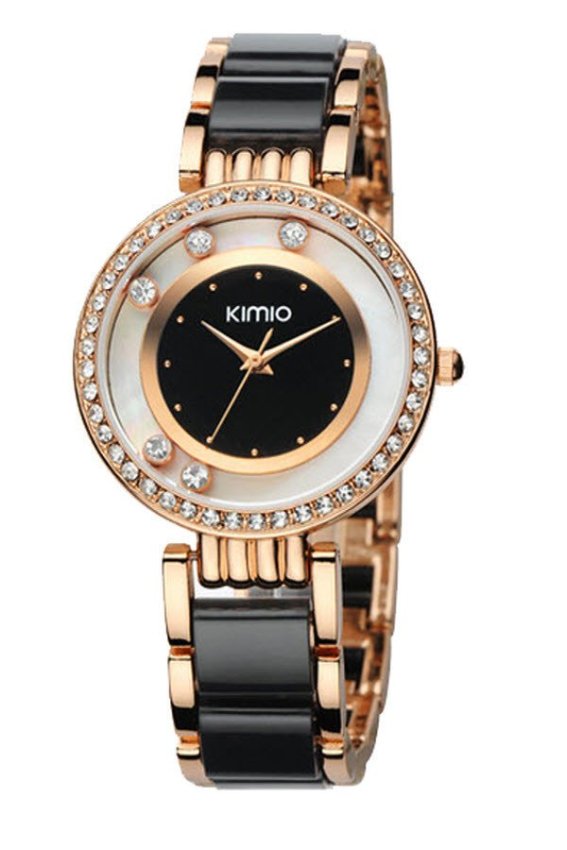 Kimio นาฬิกาข้อมือสุภาพสตรี ประดับคริสตัล สาย alloy รุ่น K485 - สีดำ/ทอง