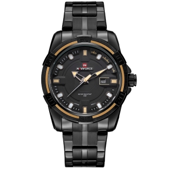 2561 NAVIFORCE นาฬิกาข้อมือชาย ขอบหน้าปัดสีครีม เรือนดำ สายเหล็ก (สีดำ)