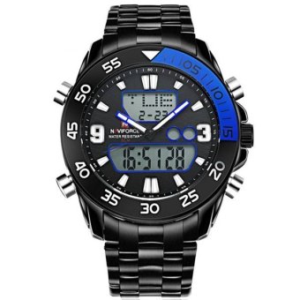2561 NAVIFORCE นาฬิกาข้อมือชาย 2 ระบบ ขอบสีน้ำเงิน เรือนดำ สายสแตเลส (สีดำ)