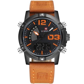 ประเทศไทย NAVIFORCE นาฬิกาข้อมือชาย 2 ระบบ หัวสกรูเลขชั่วโมงสีส้ม สายหนัง(สายหนังสีน้ำตาลอ่อน)