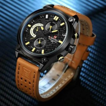 ประเทศไทย NAVIFORCE นาฬิกาข้อมือผู้ชาย สายหนังแท้ บอกวันที่และสัปดาห์ ระบบโครโนกราฟ สไตล์หรูหรา รุ่นNF9071