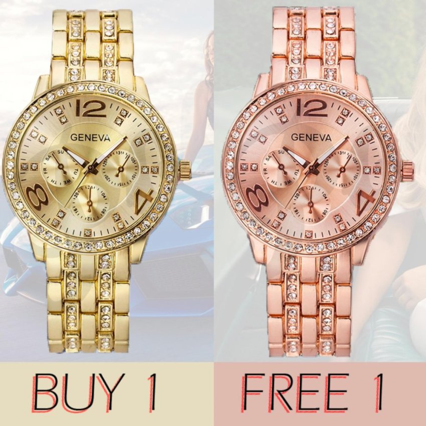 Poca Watch GENEVA The New Watch 2017 นาฬิกาข้อมือแฟชั่นผู้หญิง PinkGold สาย Stainless คู่กับ GENEVA The New Watch 2017 นาฬิกาข้อมือแฟชั่นผู้หญิง Gold สาย Stainless