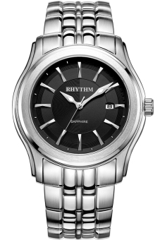 2561 RHYTHM นาฬิกาข้อมือบุรุษ สายสแตนเลส รุ่น P1213S02 - เรือนเหล็ก/หน้าดำ