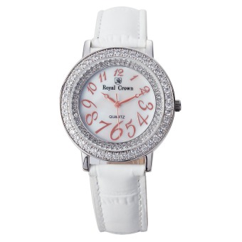 ราคา Royal Crown - นาฬิกาข้อมือผู้หญิงประดับเพชร รุ่น 3632M สายหนัง - สีขาว