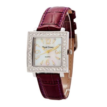 2561 Royal Crown นาฬิกาข้อมือแฟชั่นผู้หญิง รุ่น 3637 สายหนังแท้ ( สีม่วง )
