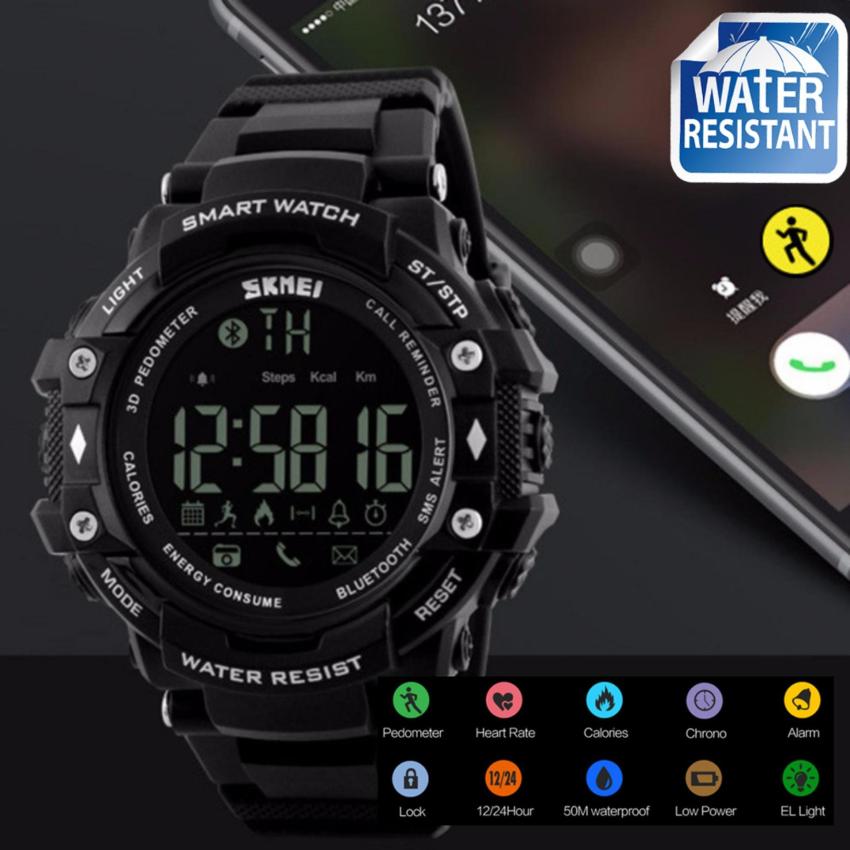 SKMEI นาฬิกาข้อมือผู้ชาย สไตล์ Fitness trackes Sport Digital Smart Watch วัดก้าวเดิน วัดอัตราการเต้นของหัวใจ วัดแคลอรี่ จับเวลา นาฬิกาปลุก ใช้งานได้จริง LED ส่องสว่าง สายเรซิ่นสีดำ รุ่น SK-M1180 สีดำ (Black)