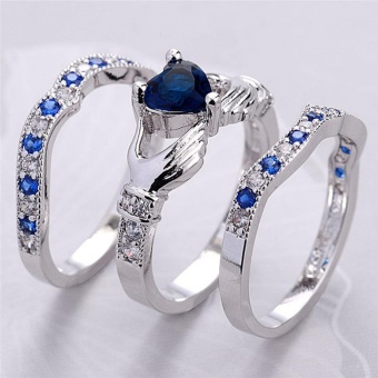 Stylish 3Pcs/Set Heart Cut Silver Plated Crystal Zircon Rings Wedding Rings Silver Type8#