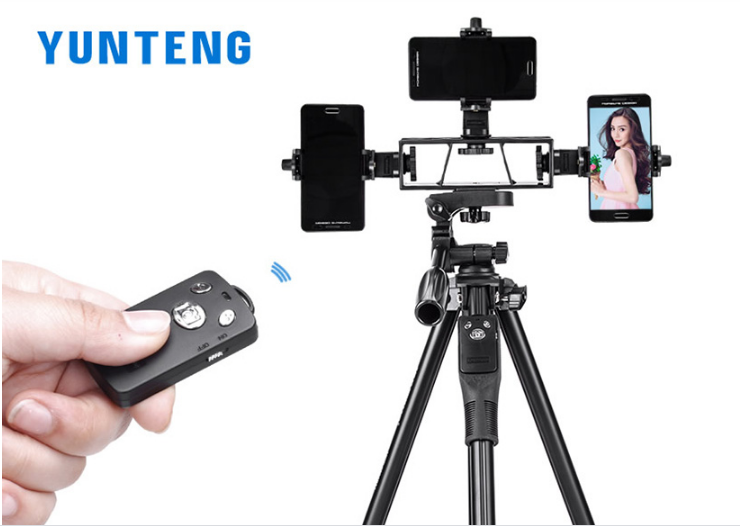 YUNTENG คลิปหนีบหัวขาตั้งกล้อง ใช้กับสมาร์ทโฟน/แท็บเล็ต Mobile Phone Selfie Double Clip Bracket Holder Tripod Monopod Stand Mount Adapter for Ipad Pad Phone Multifunction