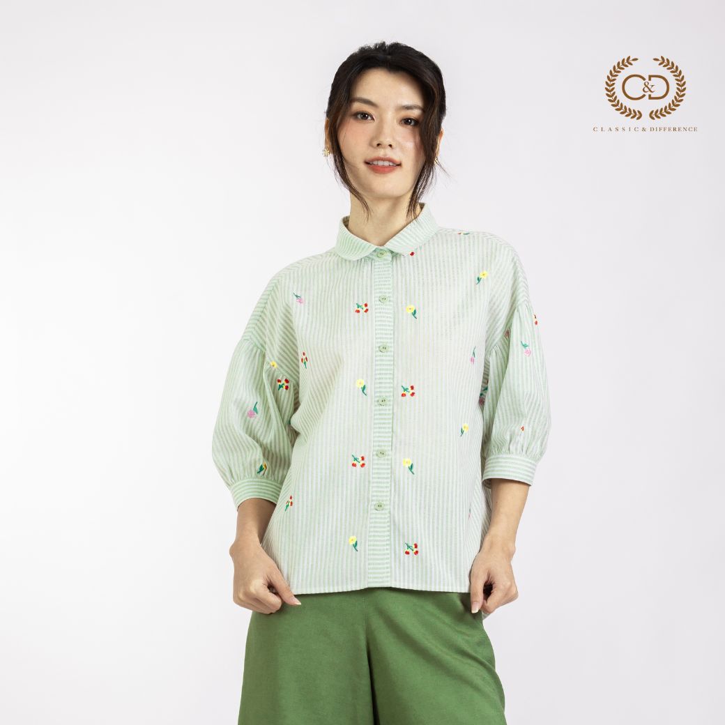 C&D Woman's Blouse Komohana Stripe Green, Women's Short-Sleeved Shirt, Green, Cc73Gr ราคา 1,990 บาท*ส่งฟรี