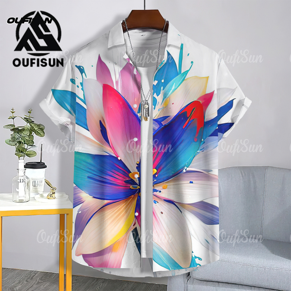 【Oufisun】 2568 Songkran clothing floral print large size Hawaiian shirt casual short sleeve Songkran shirt ราคา 179 บาท*ส่งฟรี