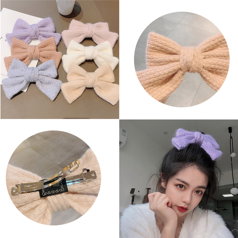 F8C503Y Hairgrip Plush Multi Style Ponytail Girls Fashion Sweet Knot Hair Barrettes Knitted Hairpin Bow Knot Hair Barrettes Hair Barrettes