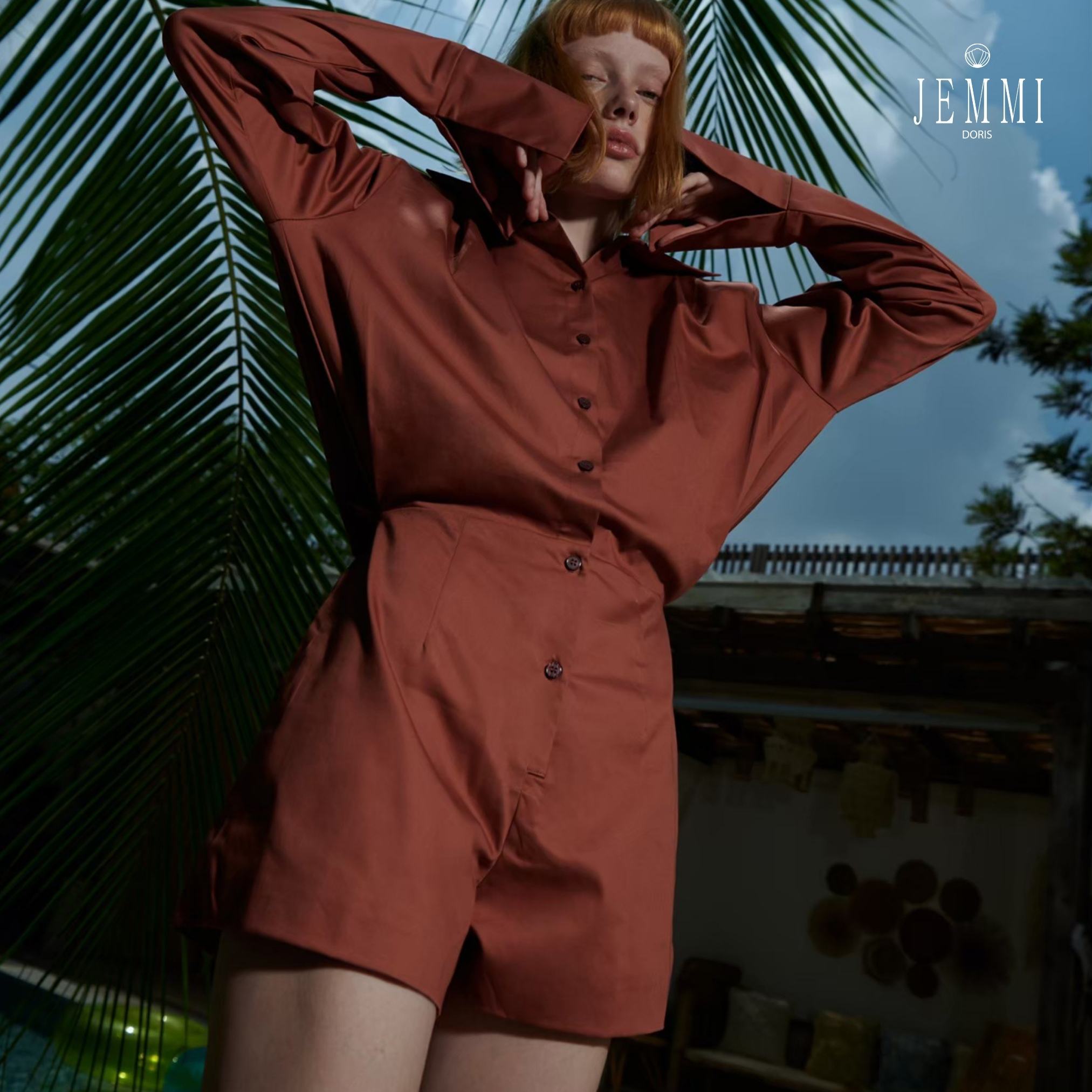 Jemmidoris Cotton Long Sleeve Jumpsuit - Posy Jumpsuit Brown ราคา 3,790 บาท*ส่งฟรี