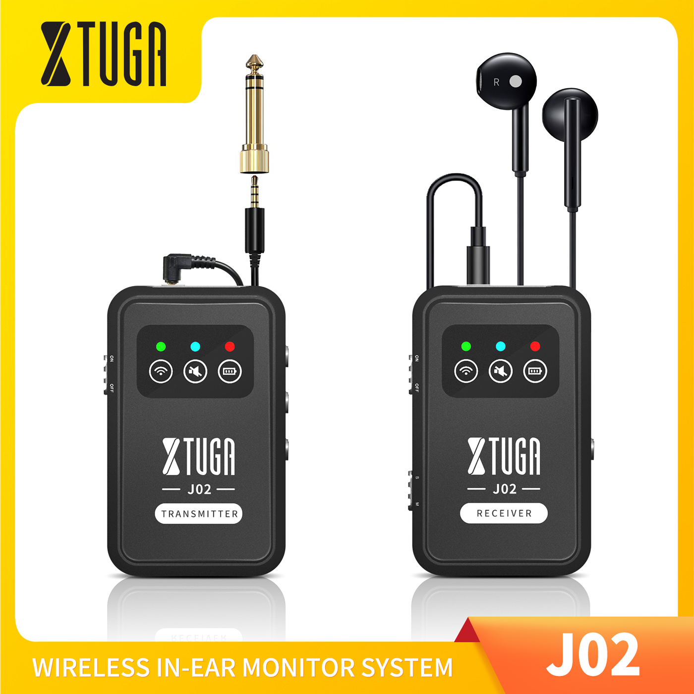 XTUGA J02 2.4G Stereo Wireless In Ear Monitor System with Earphones, Rechargeable Transmitter & Receiver, for Music Monitoring Playback Stage, Speech, Interviews, Outdoor Recording ราคา 1,499 บาท*ส่งฟรี