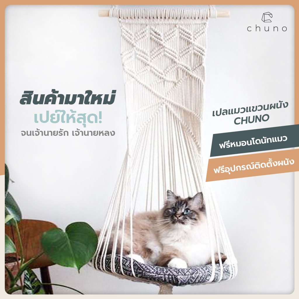 เปลแมวแขวนผนัง Chuno ฟรีหมอนโดนัทแมวและอุปกรณ์ติดตั้งผนัง ราคา 950 บาท*ส่งฟรี
