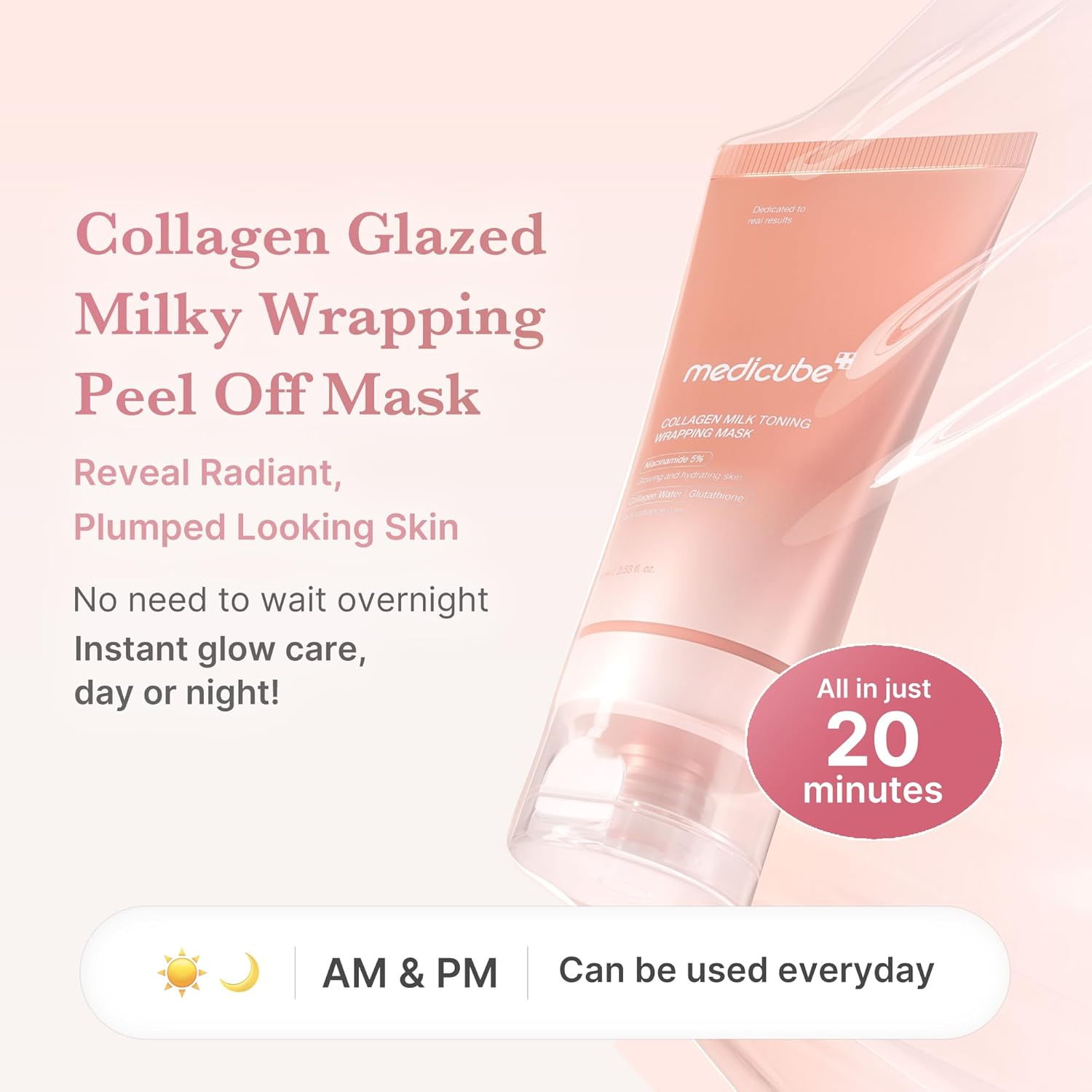 Medicube Milky Shimmer Collagen Glazed Wrap Mask for Daytime | Quick & Easy Care with Glutathione, Niacinamide for Plump, Hydrated & Smooth Skin ราคา 198 บาท*ส่งฟรี
