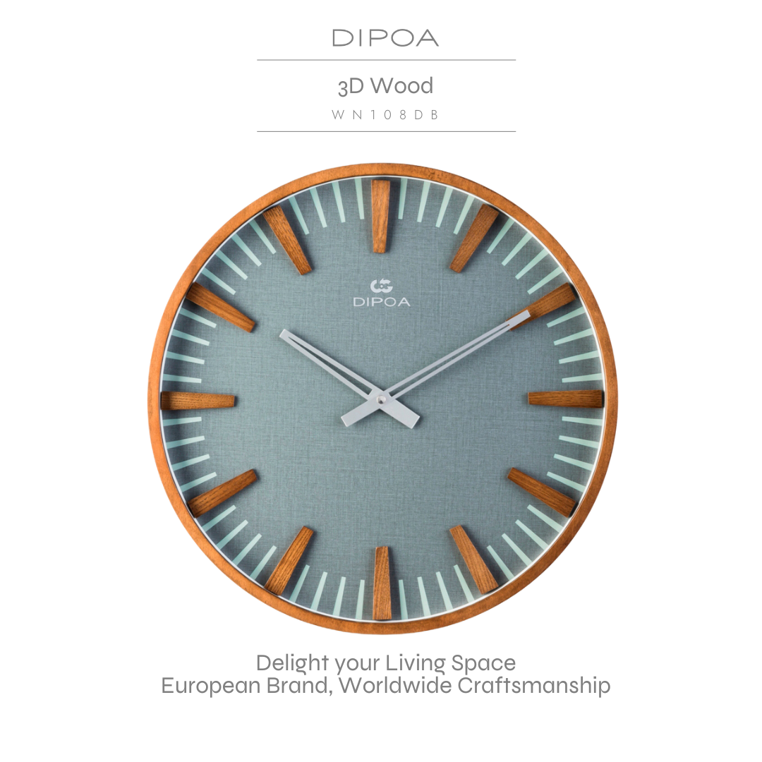 Dipoa 3D Wood (Wn108Db) Wall Clock Made from Wood, Blue-Gray Dial. ราคา 2,376 บาท*ส่งฟรี
