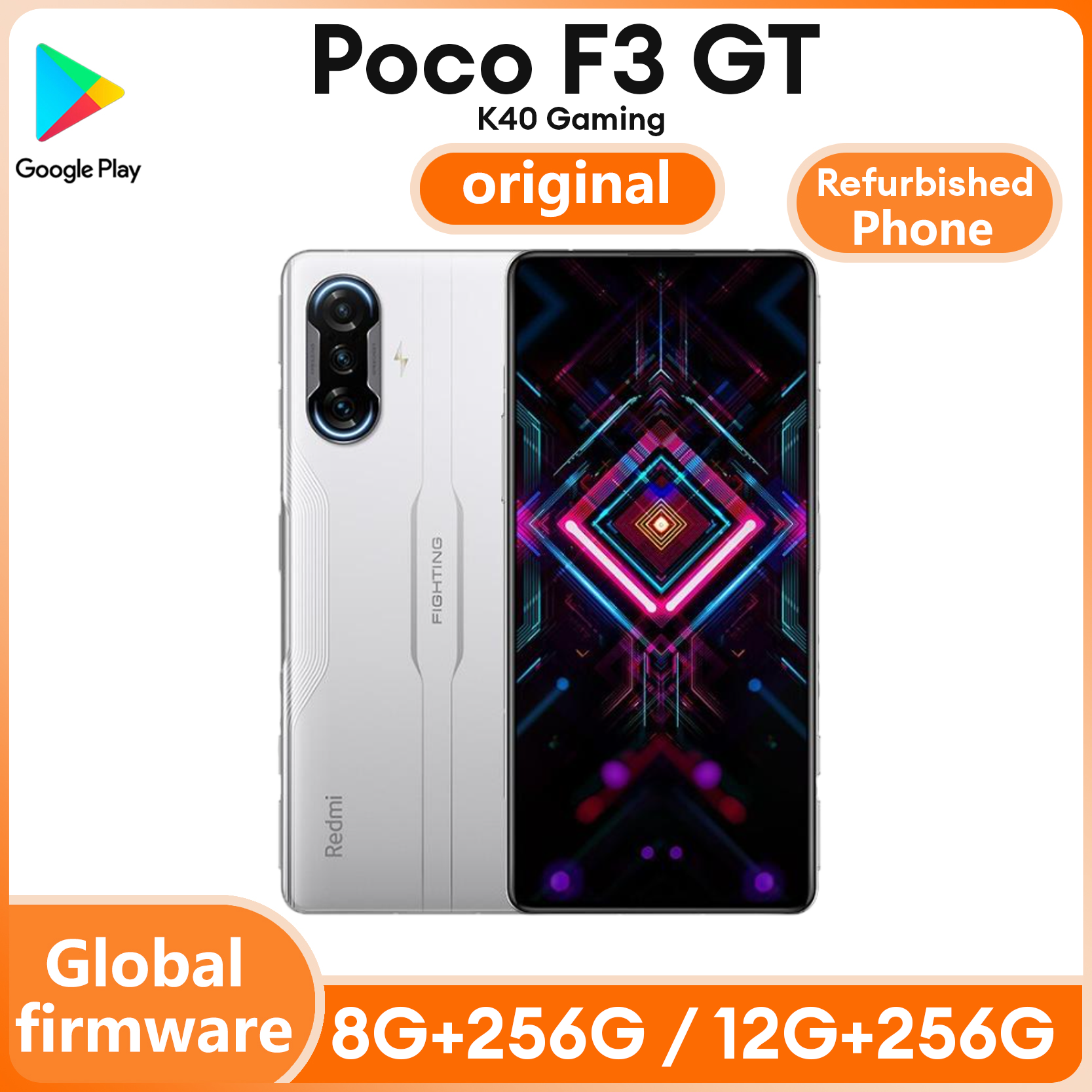 Re-furbished Phone Xiaomi Redmi K40 Gaming Edition Android 5G / Poco F3 GT Unlocked 6.67 inch MediaTek Dimensity 1200 64MP 5065mAh 256GB ROM All Colours in Good Condition Original used phone ราคา 7,000 บาท*ส่งฟรี