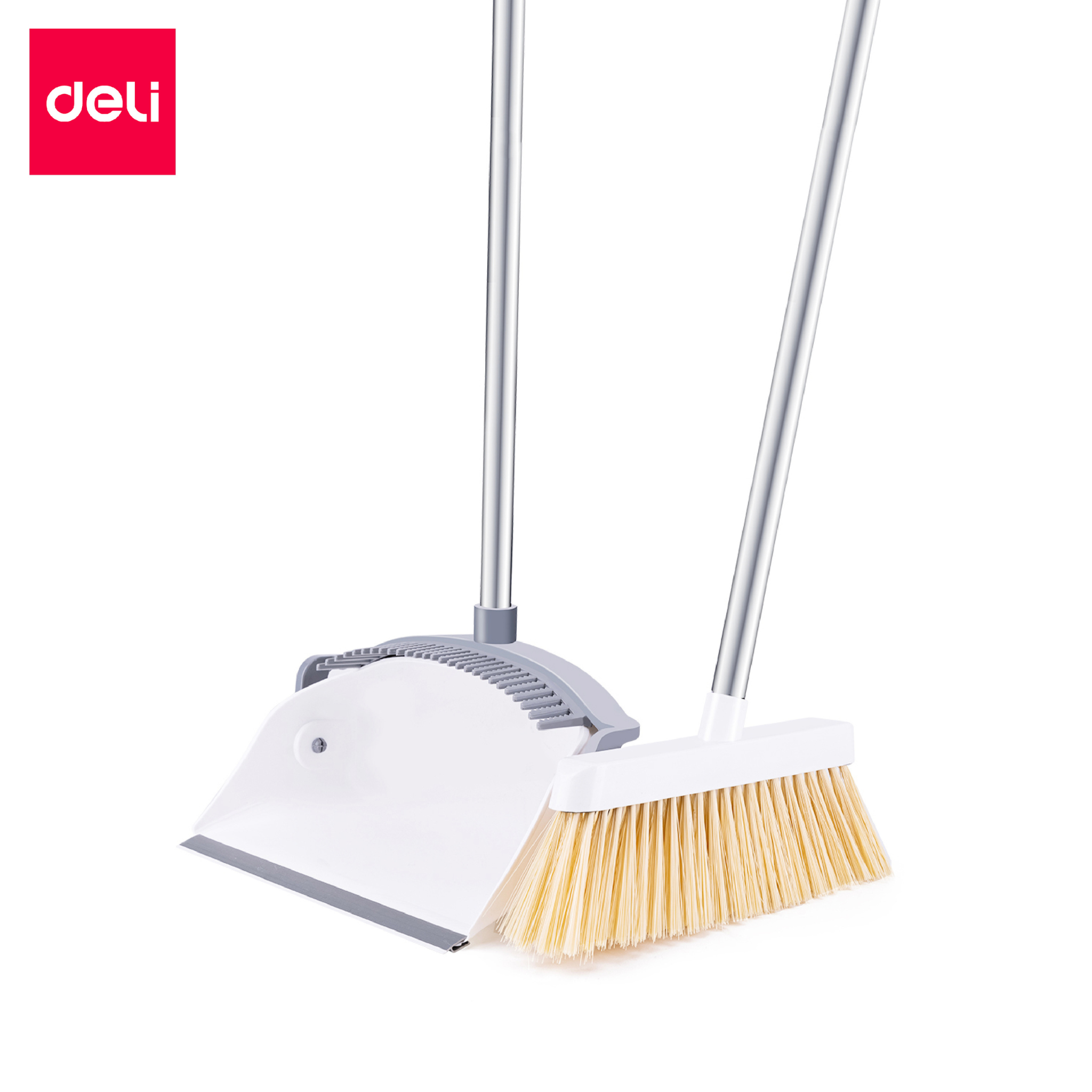 Deli ชุดไม้กวาด กวาดฝุ่น ที่กวาดขยะ ไม้กวาดพร้อมที่ตักผง ที่โกยผงมีแปรงในตัว สีขาว broom ราคา 235 บาท*ส่งฟรี