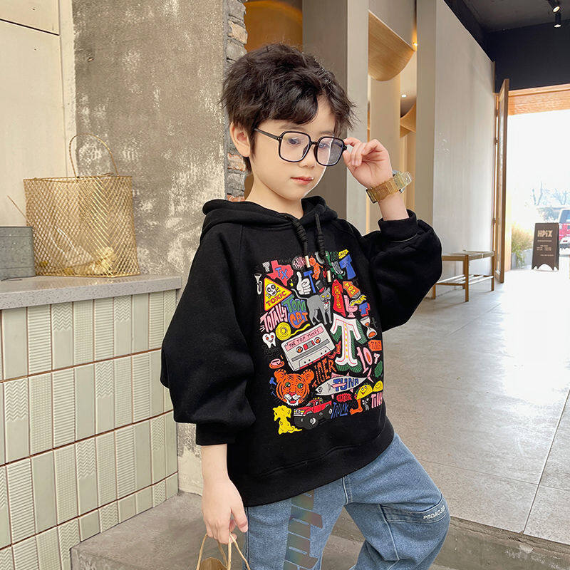 konali62 เสื้อแขนยาวมีฮู้ด เสื้อแขนยาวเสื้อสวมหัวเด็กชาย แฟชั่นฤดูใบไม้ผลิ สําหรับเด็กผู้ชาย หลวมและหล่อ สไตล์สตรีท ราคา 149 บาท*ส่งฟรี