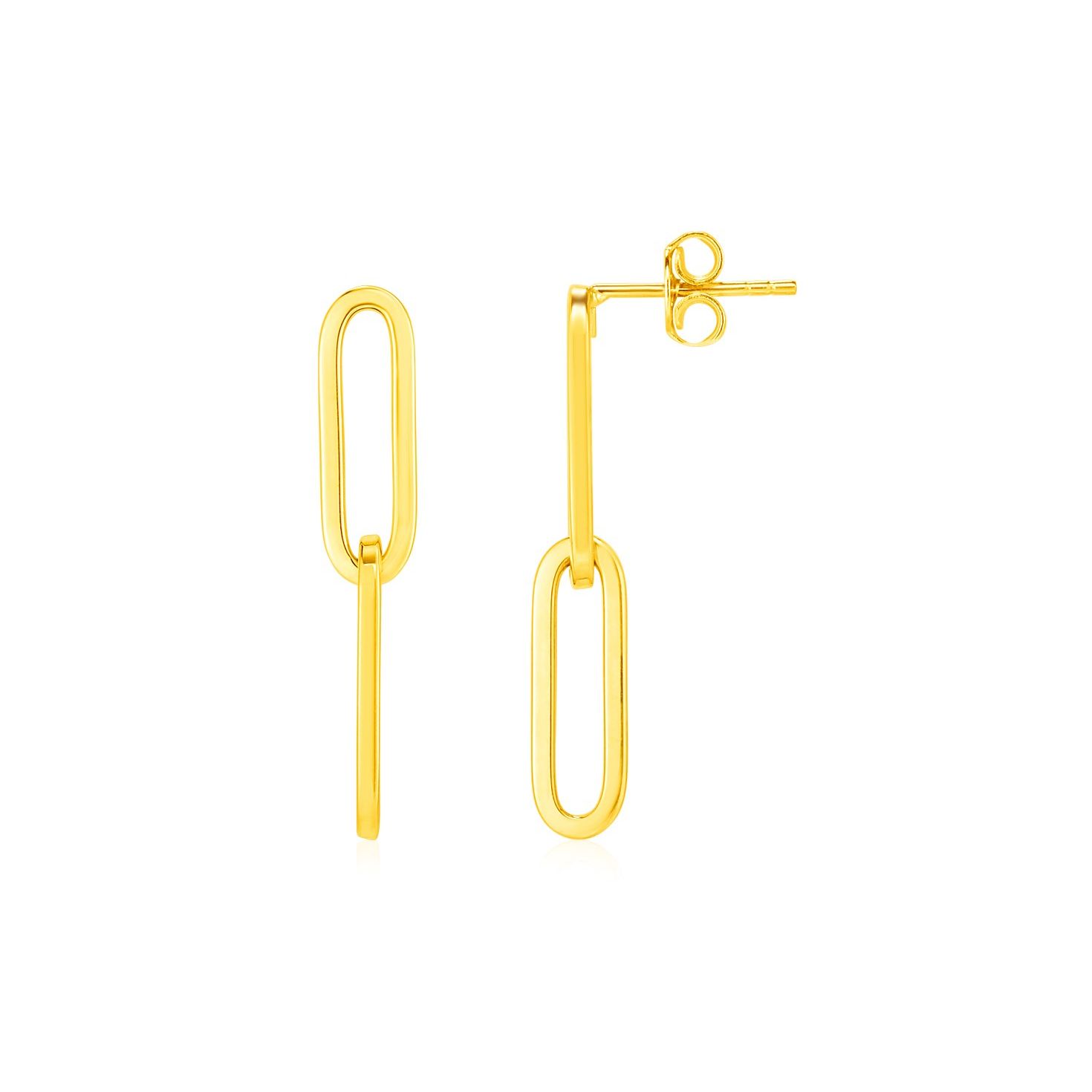 ต่างหูแฟชั่น NATHALIAS NEW YORK โซ่คลิปหนีบกระดาษสองลิงค์เยลโลว์โกลด์ 14K