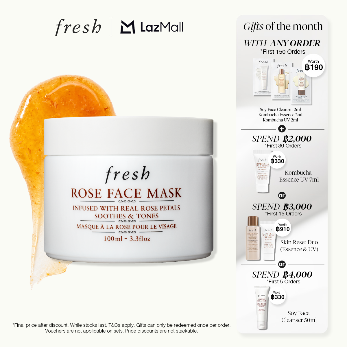 Fresh Rose Face Mask 100ml Fresh Rose Mask, Rose Mask, Gel Texture, Mixed with Real Rose Petals, Soothes and Provides Instant Moisture to the Skin. ราคา 2,700 บาท*ส่งฟรี