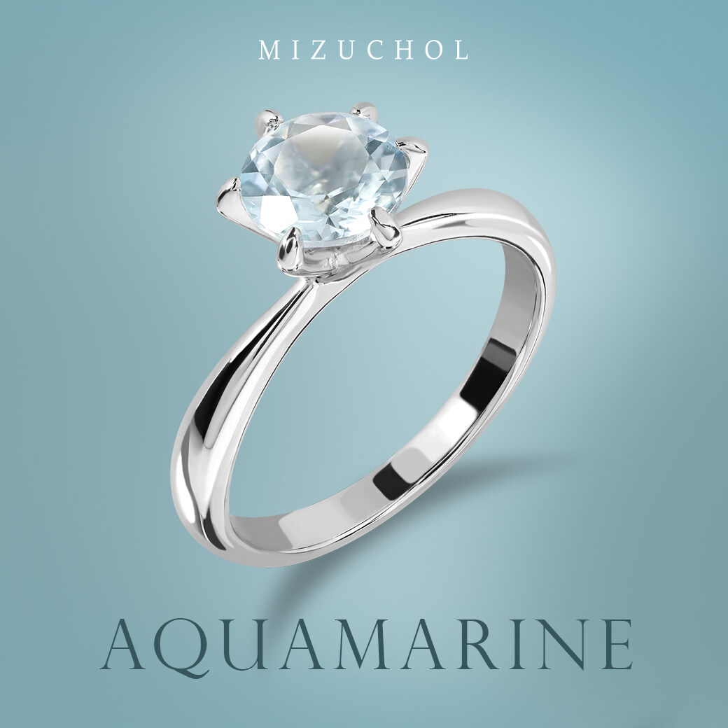 Mizuchol-แหวนเงินแท้ชุบทองคำขาว Blue Ocean Ring - พลอย Aquamarine ราคา 3,590 บาท*ส่งฟรี