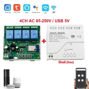 ภาพหน้าปกสินค้าTuya Smart Switch WiFi DIY AC 80-220V RF โมดูลควบคุมเสียง 4CH โมดูล Tuya ที่เกี่ยวข้อง