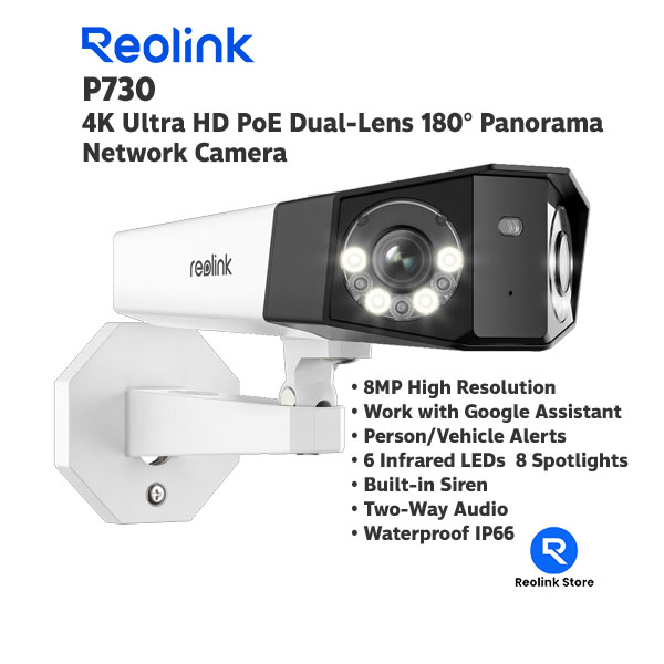 Reolink P730 กล้องวงจรปิด 8MP Ultra HD Dual-Lens 180° Panoramic พร้อมระบบ Ai with Time Lapse ราคา 6,990 บาท*ส่งฟรี