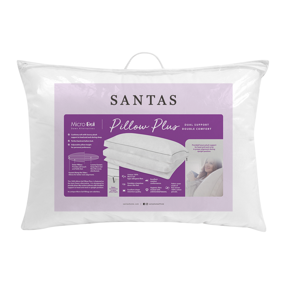 SANTAS หมอนหนุน รุ่น MICROGEL PILLOW PLUS ขนาด 19x29 นิ้ว ราคา 3,000 บาท*ส่งฟรี