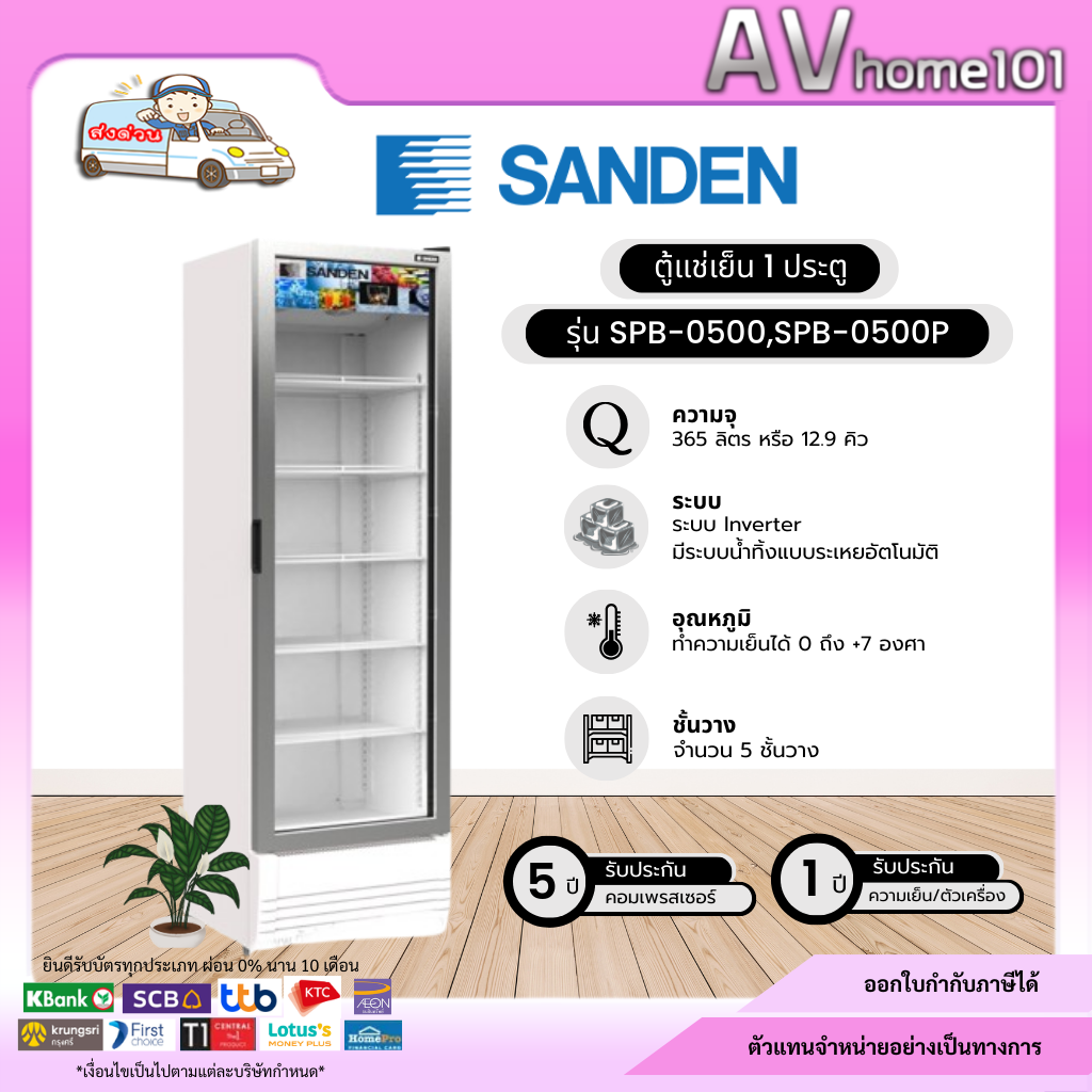 Sanden 1-Door Glass Refrigerator Model Spb-0500P - Spb-0500 (12.9 Cu. Ft.) Inverter (Price Includes Shipping) ราคา 21,990 บาท*ส่งฟรี