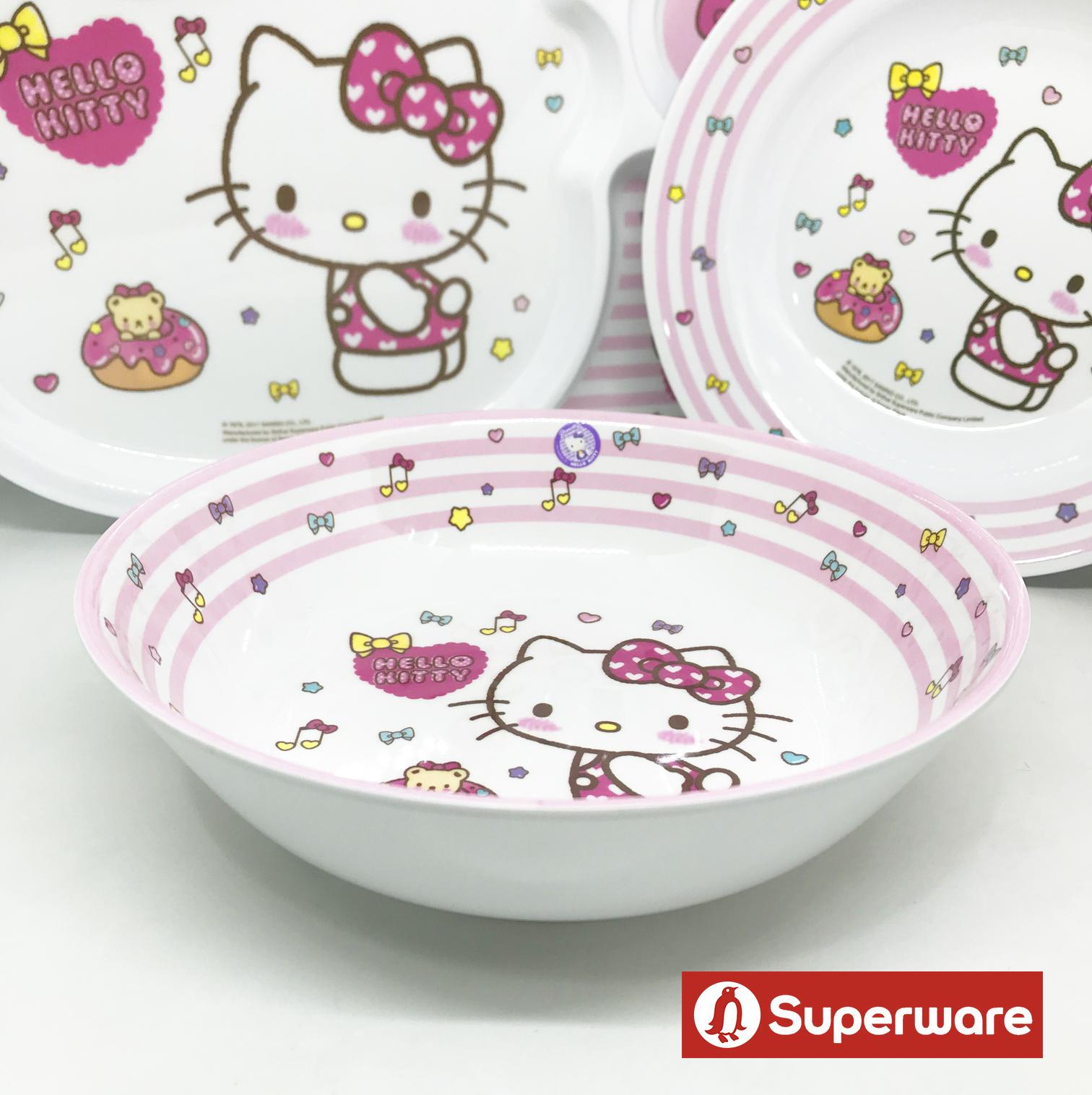 [ขายแยกชิ้น] ช้อนส้อมเด็ก จานชาม ถาดหลุม แก้วน้ำเด็ก Sanrio Kitty คิตตี้ - โดนัท ศรีไทยซุปเปอร์แวร์ / 1 ชิ้น