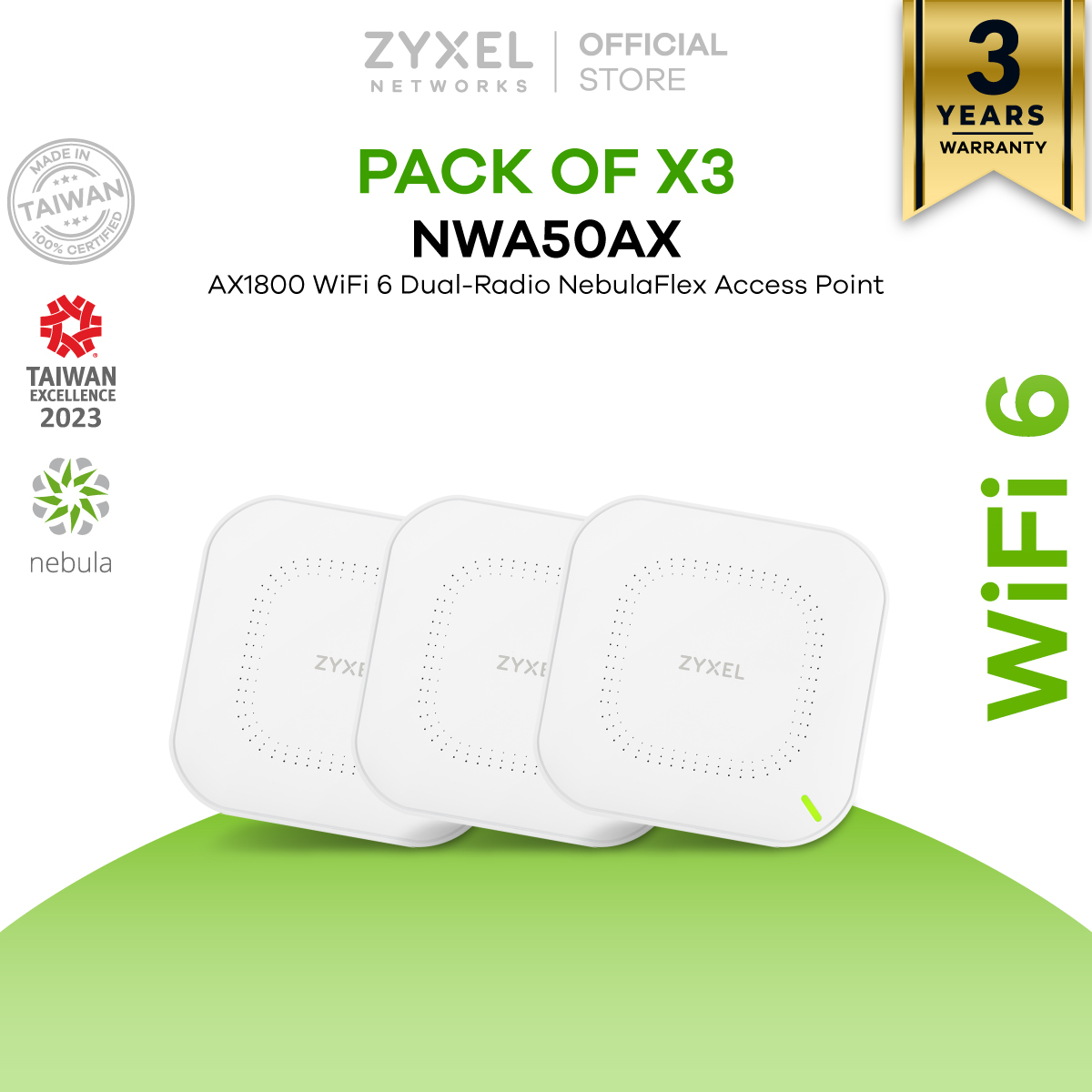 ZYXEL NWA50AX แพ็ค 3 ตัว ตัวขยายสัญญาณ WiFi 6 AX1800 Access Point รองรับ GbE PoE และมี Free Cloud ราคา 11,970 บาท*ส่งฟรี
