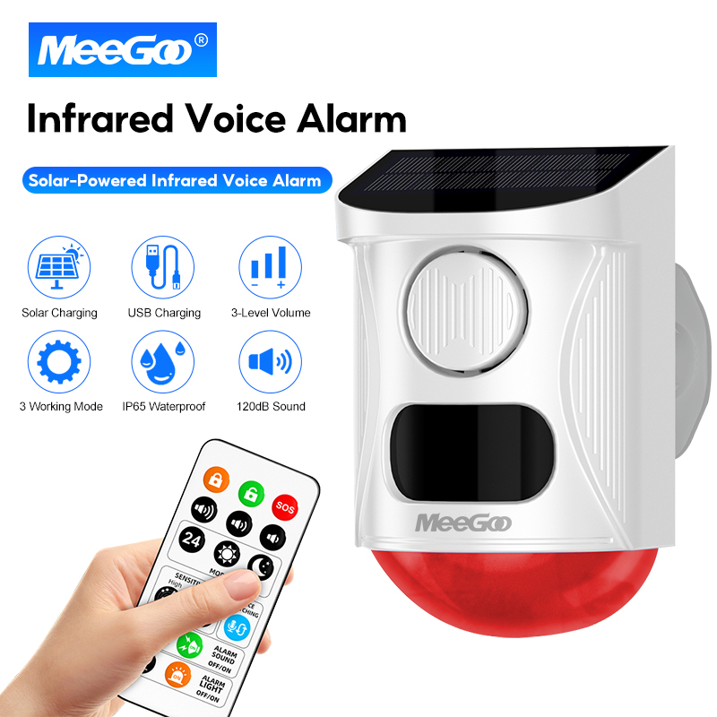 Meegoo Smart Infrared Motion Detector Wireless Siren Sound Detection Alarm Waterproof Remote Control Powered by Battery Waterproof Ip65 Infrared Detection ราคา 408 บาท*ส่งฟรี