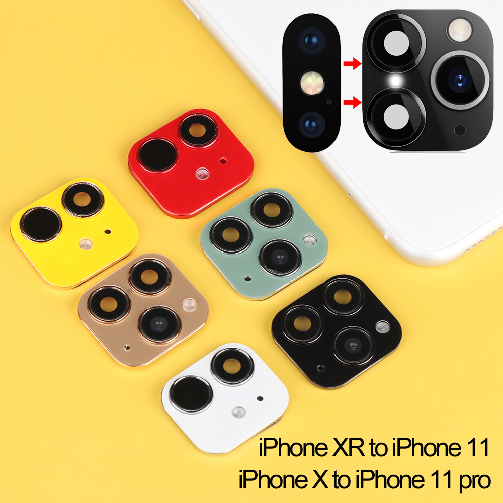 AD8T2 Luxury Support flash Screen Protector Glass for iPhone XR X to iPhone 11 Pro Max Cover Case Fake Camera Lens Sticker Seconds Change